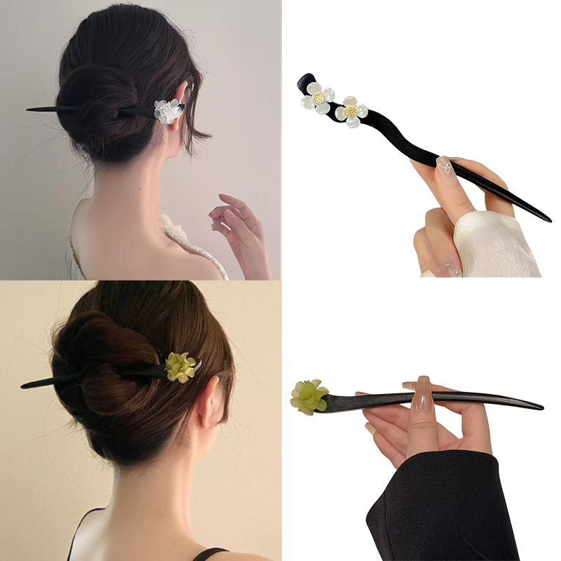 Supply Florist - วินเทจสไตล์จีนไม้ดอกไม้ผม Sticks Pearl Hairpin เครื่องประดับสําหรับผู้หญิงอารมณ์อุปกรณ์เสริมผมจัดแต่งทรงผม Gif