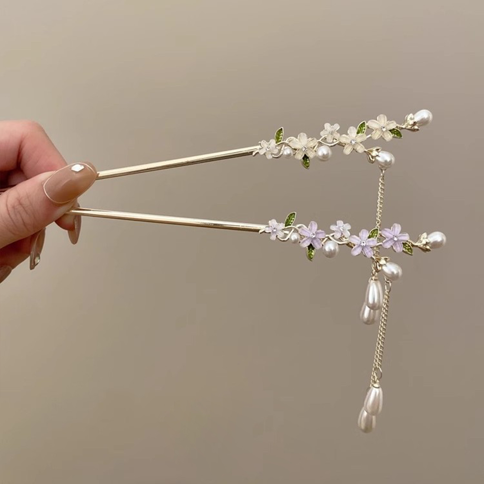 Supply Florist - กิ๊บติดผมแบบมีสายคล้องผม ดีไซน์สวยงาม สำหรับงานแต่งงาน งานเลี้ยง ประดับดอกไม้แบบจีนโบราณ ไข่มุก
