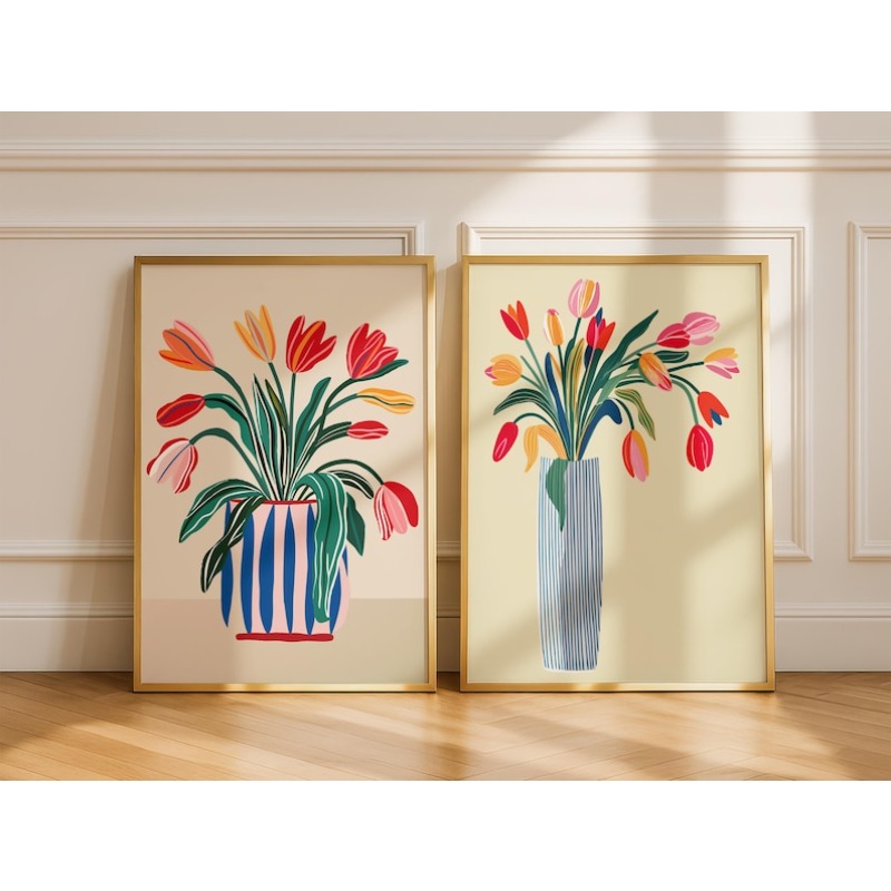 ภาพพิมพ์ดอกทิวลิปบนผ้าใบ 2 ชิ้ - Florist Supply Vases บทวิจารณ์และราคา